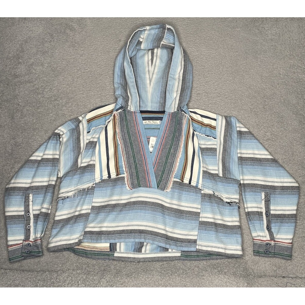 We the Free Willowa Hoodie Blue Beach‎ Boho Long Sleeve Cropped Poncho Womens XS
